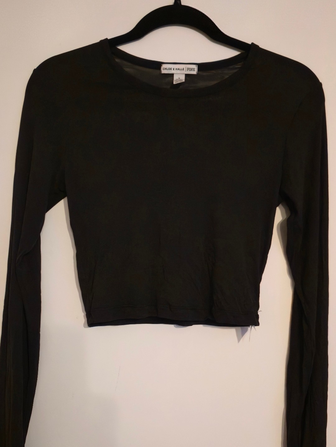 Pink Victoria's Secret Black Long-Sleeve Cropped Tee